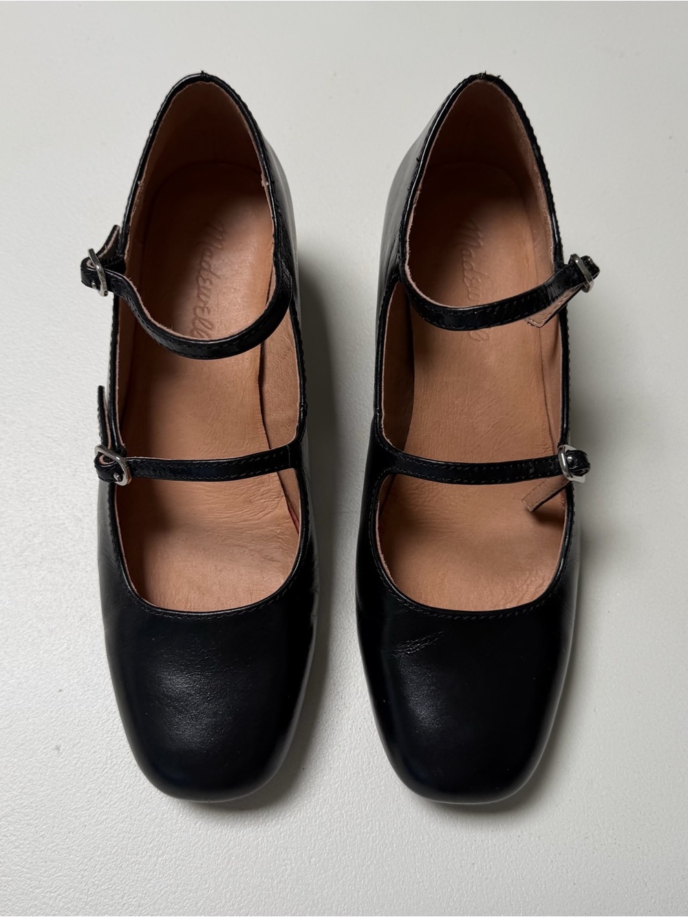 Madewell Black Leather Double-Strap Mary Jane Low Heel